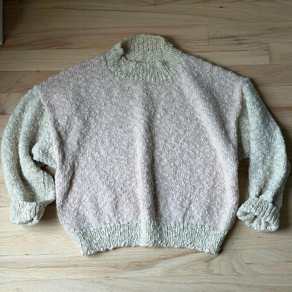 Handmade Vintage Chunky Knit Mockneck Sweater Blush Pink & Oatmeal